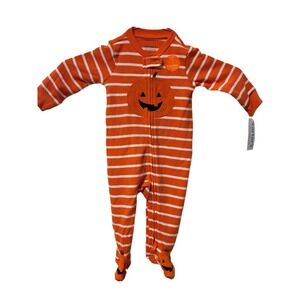 Carters Just‎ One You Baby Orange Pumpkin Striped Thermal Footed Sleeper 6M NEW